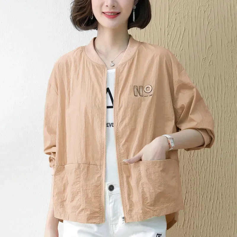 Simple Female Fashion Sun Protection Clothing New Summer Thin Women's Coat Middle-Aged Mother Short Leisure Baseball Uniform