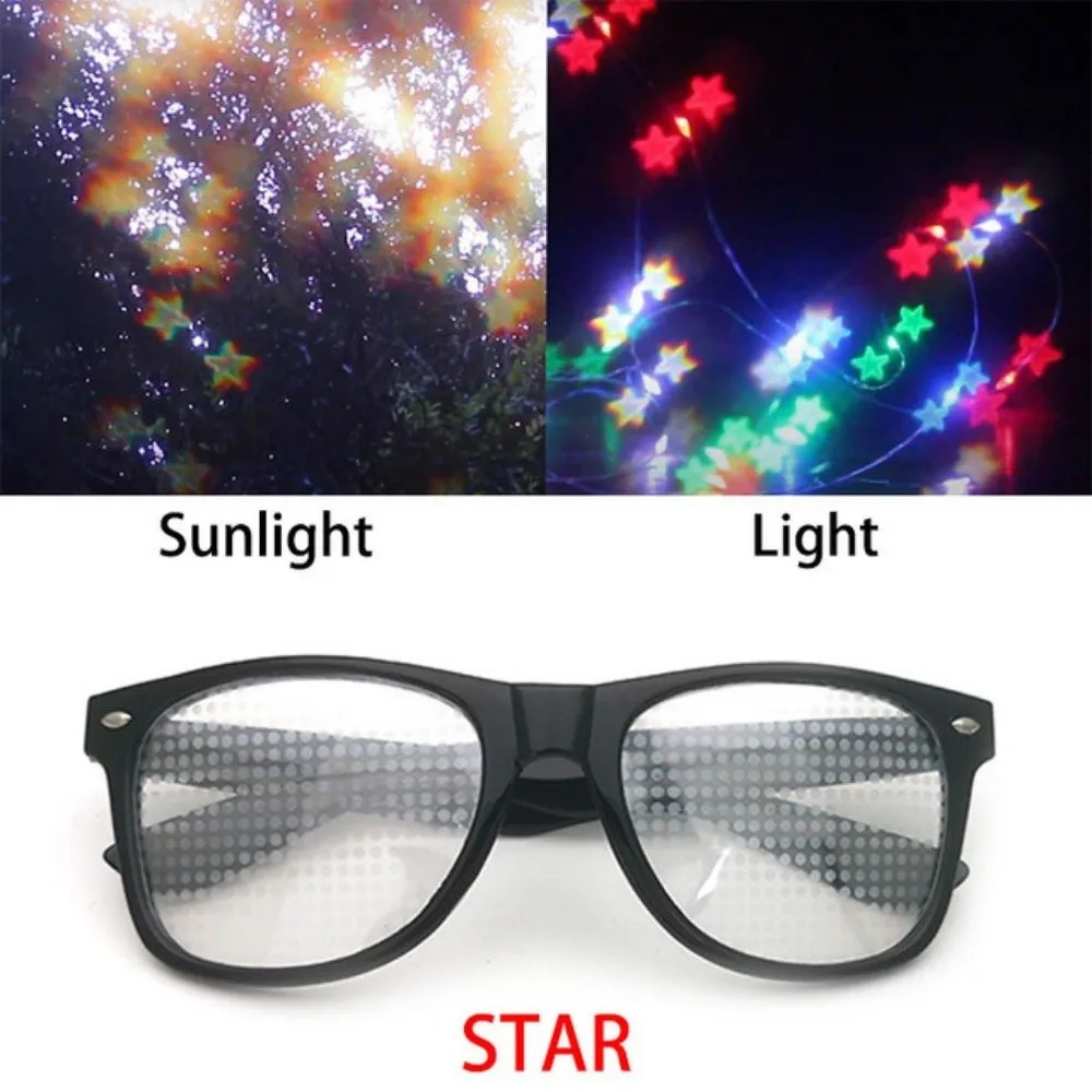 Unique Diffraction Glasses Heart Star Snowflake Funny Special Effect Glasses Light Refraction Mirror Light Prism Glasses
