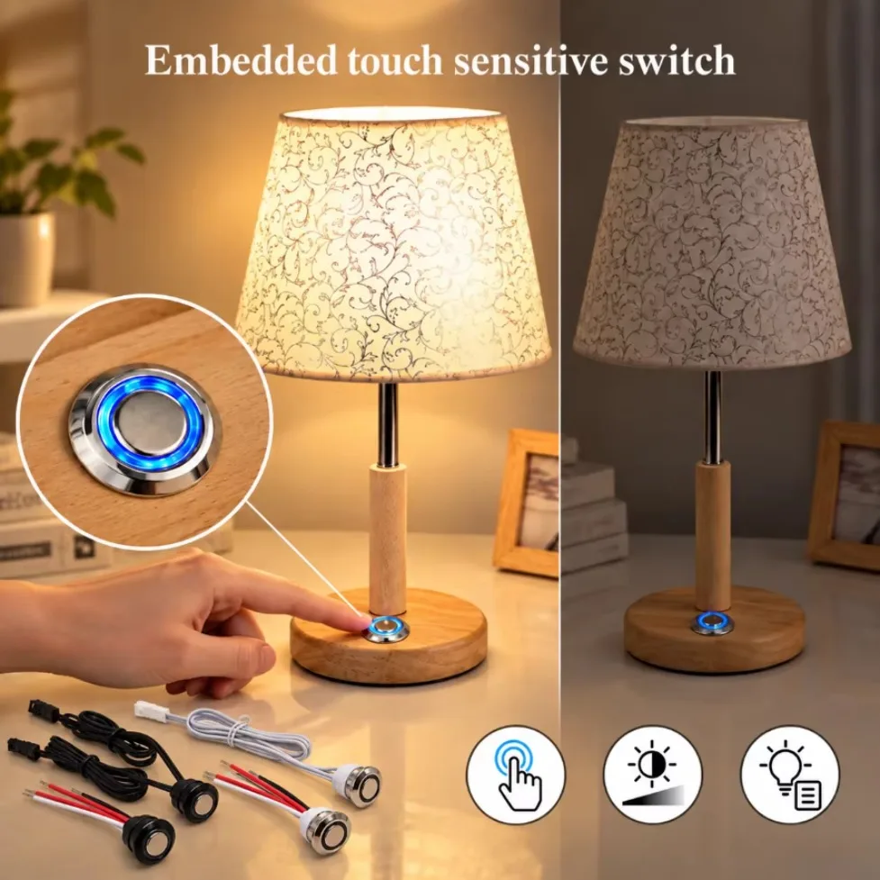 18mm Embedded LED Touch Dimmer Switch DC3.7V-24V with Dupont Wire for DIY Coffee Table Wardrobe Wooden Furniture Lighting