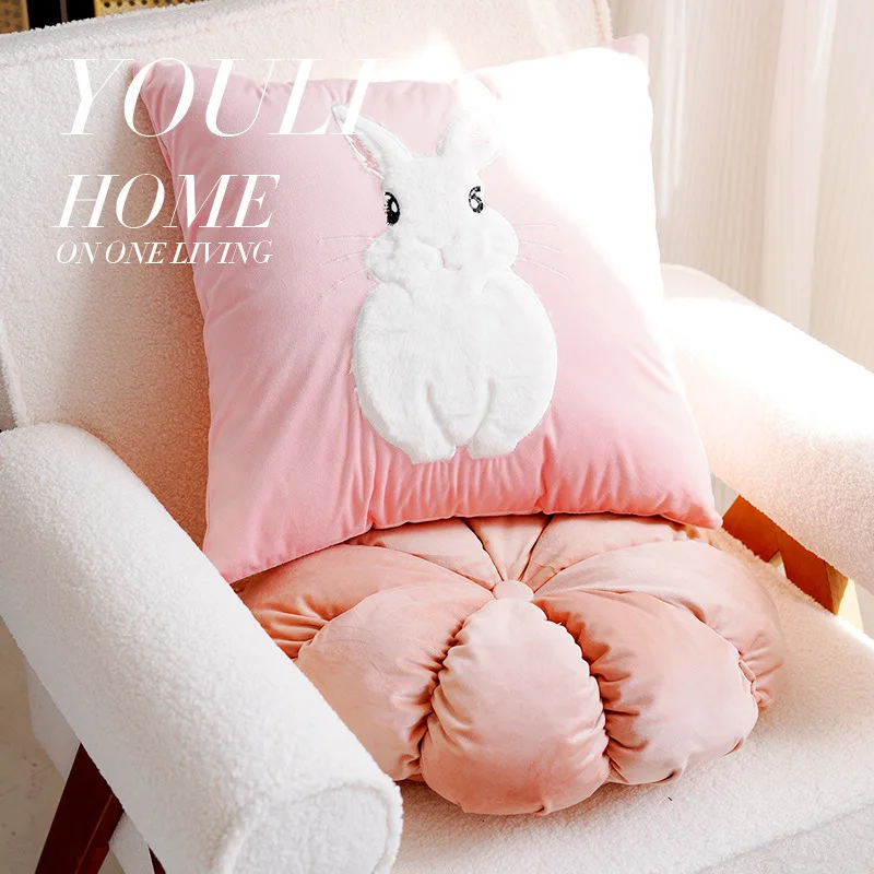 45x45CM Pink Cute Rabbit Throw Pillow Cover Cream Simple Stamping Waist Cushion Cover Decor Home Decorative Pillowcase
