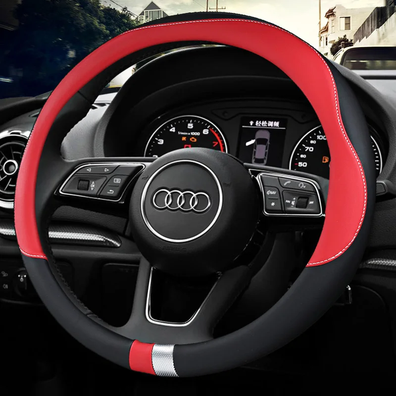 Stylish Two-color Spliced Car Steering Wheel Cover Comfortable and Non-slip  Suitable for All Seasons