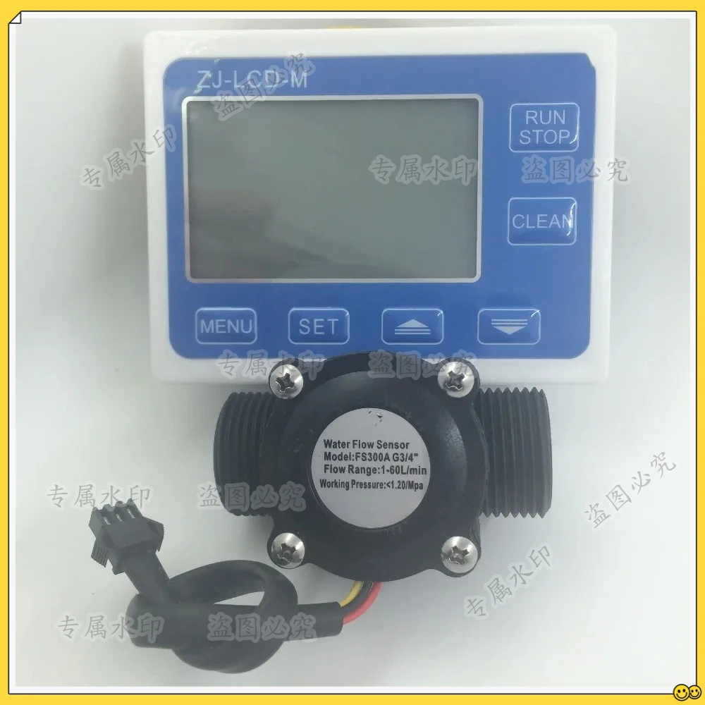 

Water Flow Meter Sensor Controller LCD Display + Flow Sensor Meter Counter Gauge FS300A G3/4" DN20 1-60L/Min 10-24V