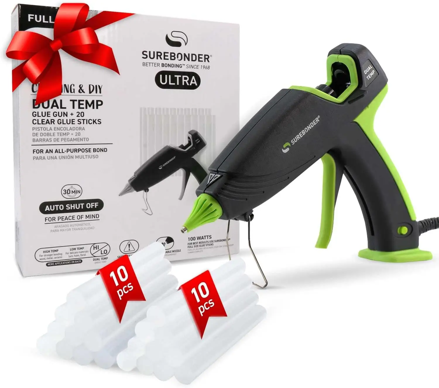 

Пистолет для горячего клея полноразмерный, 100 Вт, с двумя режимами температуры, автоматическим отключением, в комплекте 20 универсальных клеевых стержней для рукоделия