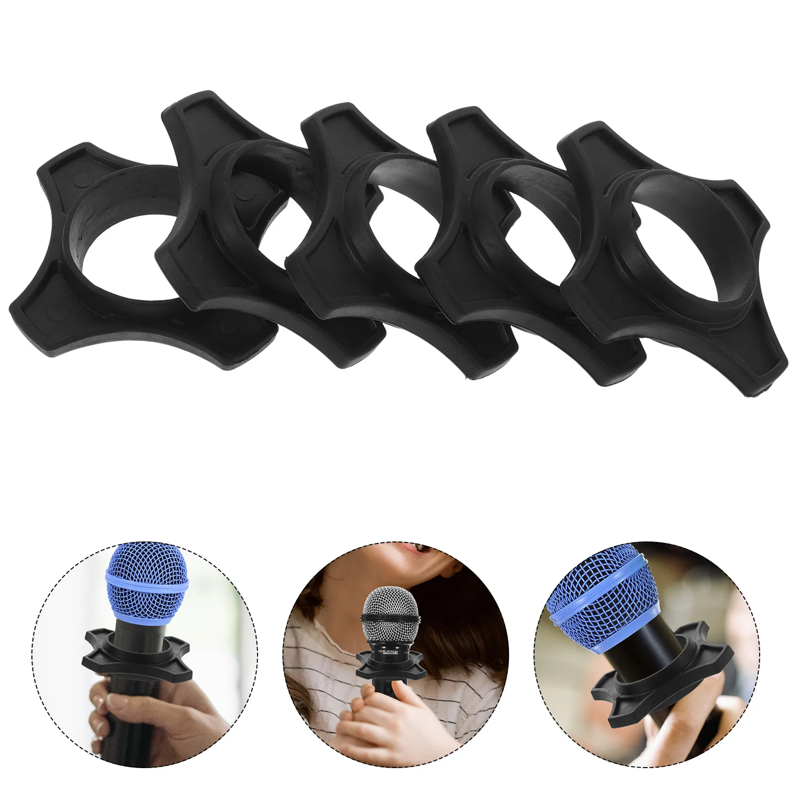 

5 Pcs Skid Ring Cordless Mic Parts Thicken Black Plastic Microphone Anti-fall Tail Cover