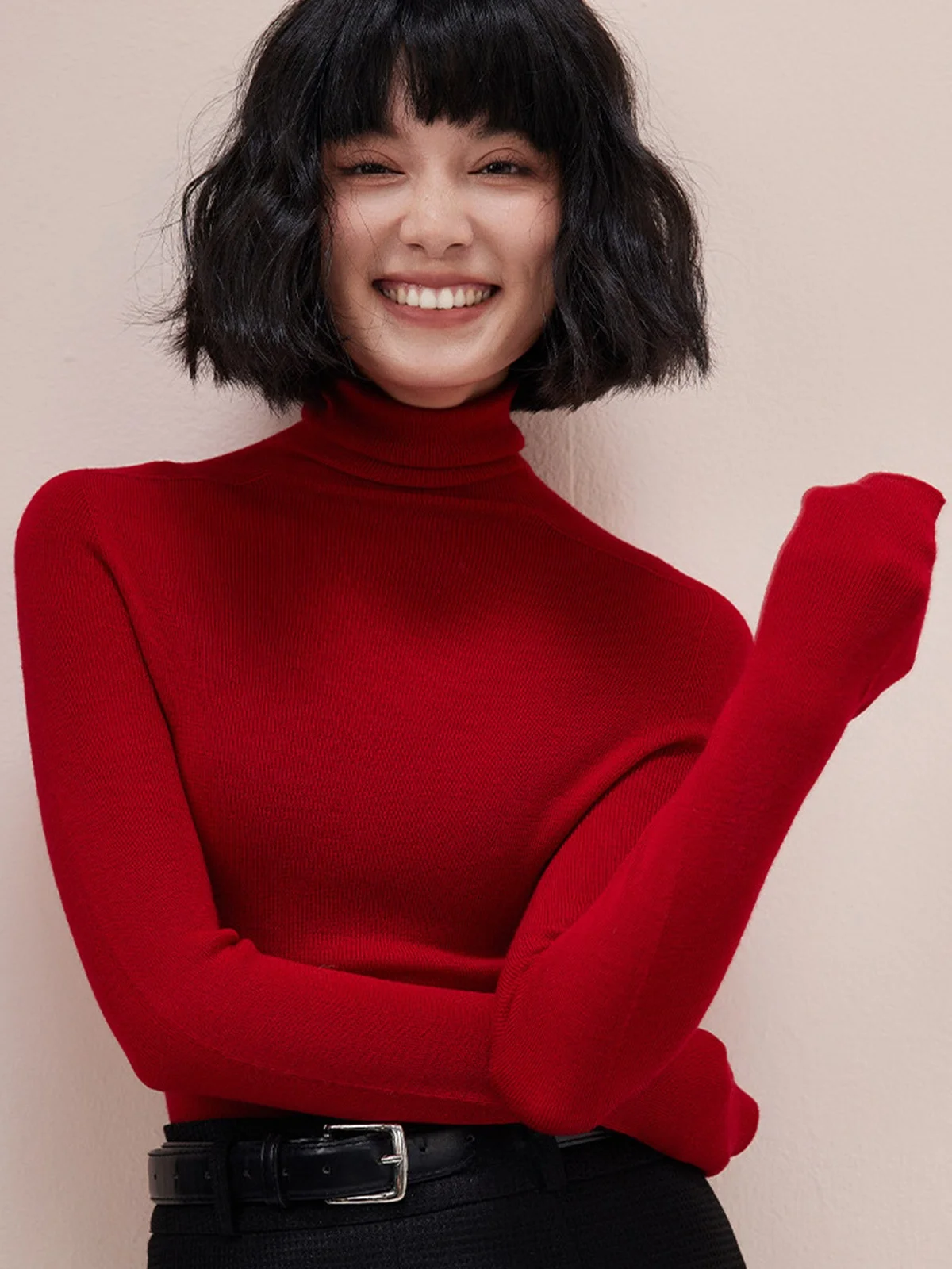 

Retro High Ne Knitted Base irt Women's Autumn Winter Slim Fit Long Sve Overhead Top Commute Versatile Soft Polyester