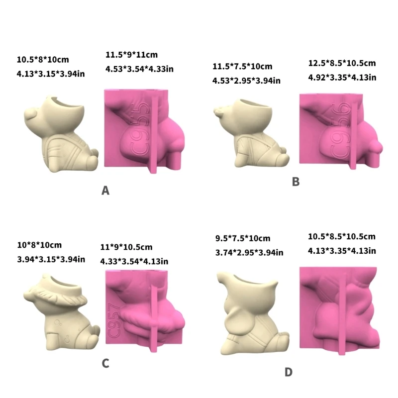 Molde silicona flexible para hacer a mano, moldes para maceteros suculentos, forma animal dibujos animados, y