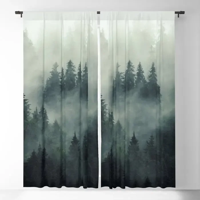 

Misty Pine Fir Forest Landscape Blackout Curtains 3D Print Window Curtains for Bedroom Living Room Decor Window Treatments