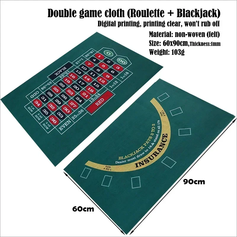 Double Sided Poker Game Tablecloth Texas Holdem Non-woven Fabric Casino Roulette Tabletop Mat for Board Game For 60x90cm Size