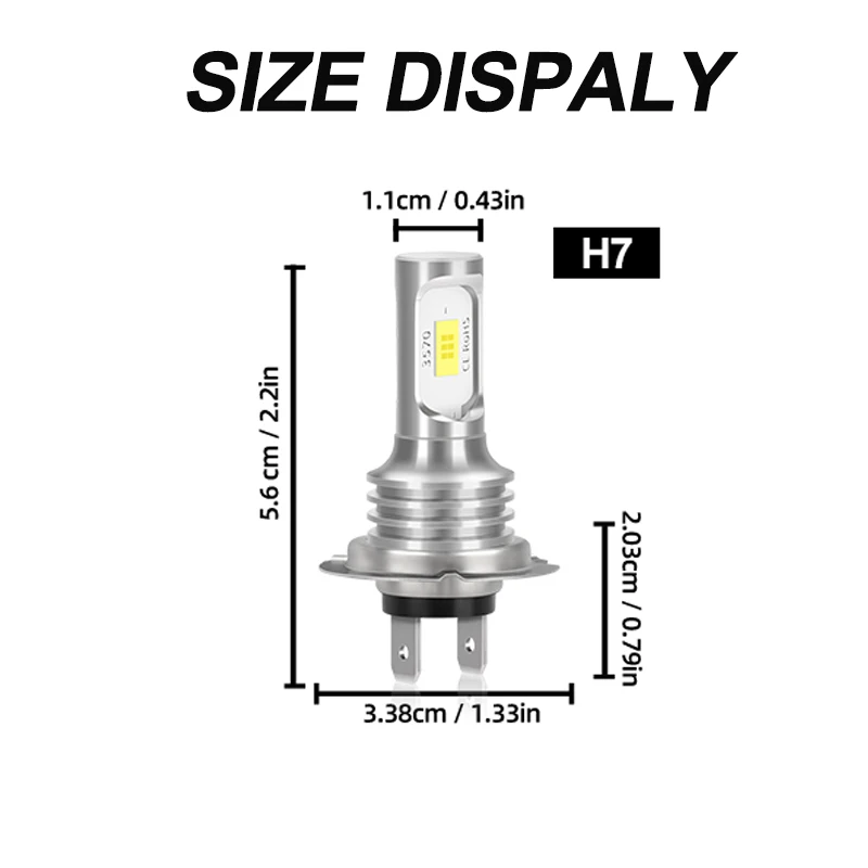 Kit de Faróis LED H7 20000LM Mini Lâmpada CSP 3570 para Carro, Faróis de Neblina Automotivos Canbus H7 LED 12V 6000K