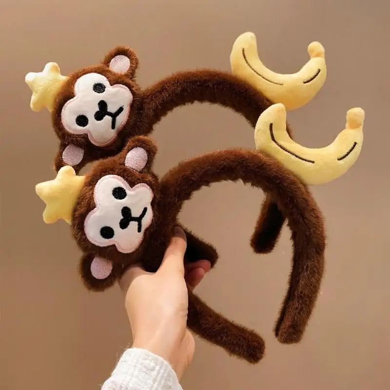 1Pcs Soft Faux Plush Monkey Hairband Funny Banana Hair Hoop Cartoon Animal Headbands Creatures Theme Party Costume view 5
