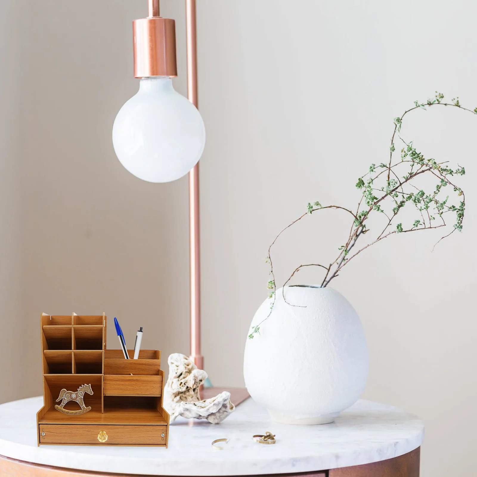 Portalápices de madera de cerezo, organizador de escritorio de gran capacidad, caja de almacenamiento multiusos para escritorio de oficina, organizador de bolígrafos, papelería