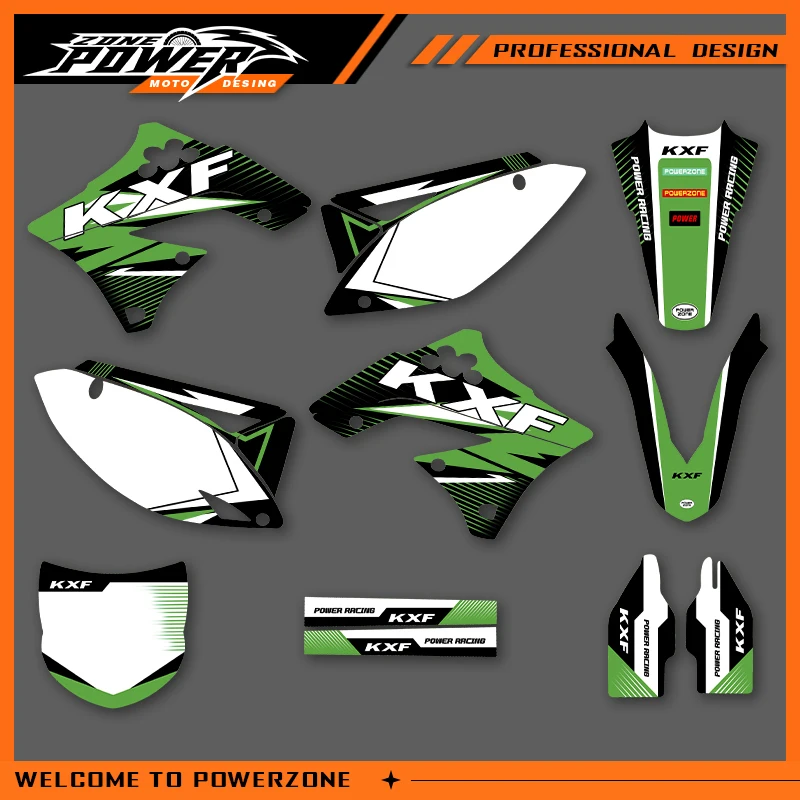 

Графические наклейки Powerzone, наклейки для мотоцикла KAWASAKI KXF 2009 2010 2011 2012, KXF250cc, фон на заказ 02