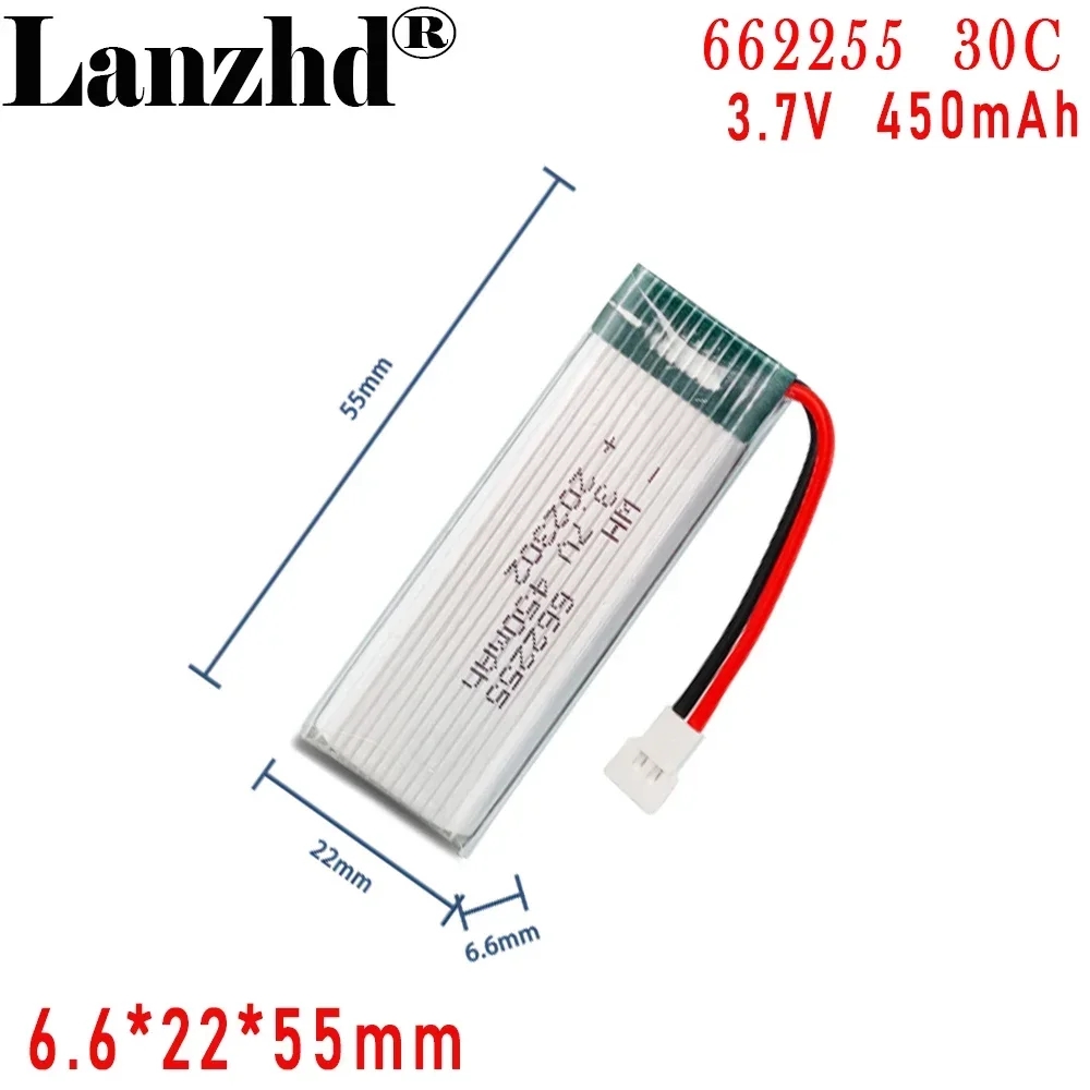 

New High rate Li polymer Lithium Battery 662255 450mAh 30C For Drone model airplane model UAV foam aircraft model 55*22*6.6mm