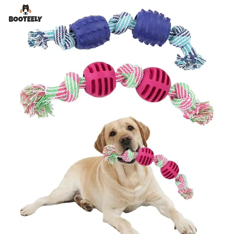 BOOTEELY Double knot cotton cord with ball dog toy teeth grinding toy teeth cleaning pet products