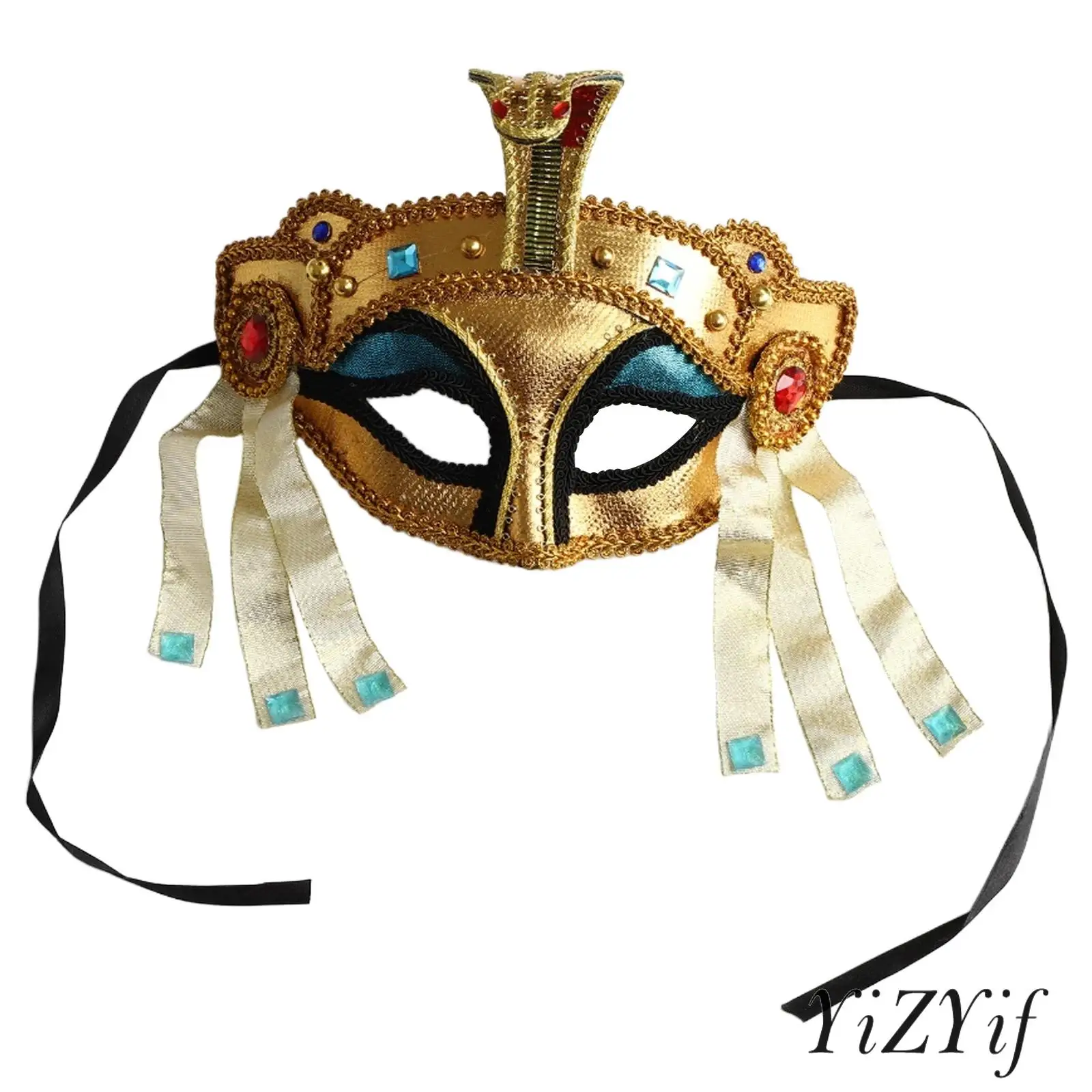 

Egyptian Style Mask Snake Head Sequins Gold Webbing Rhinestones Egyptian Princess Mask for Women Girls Halloween Cosplay Props