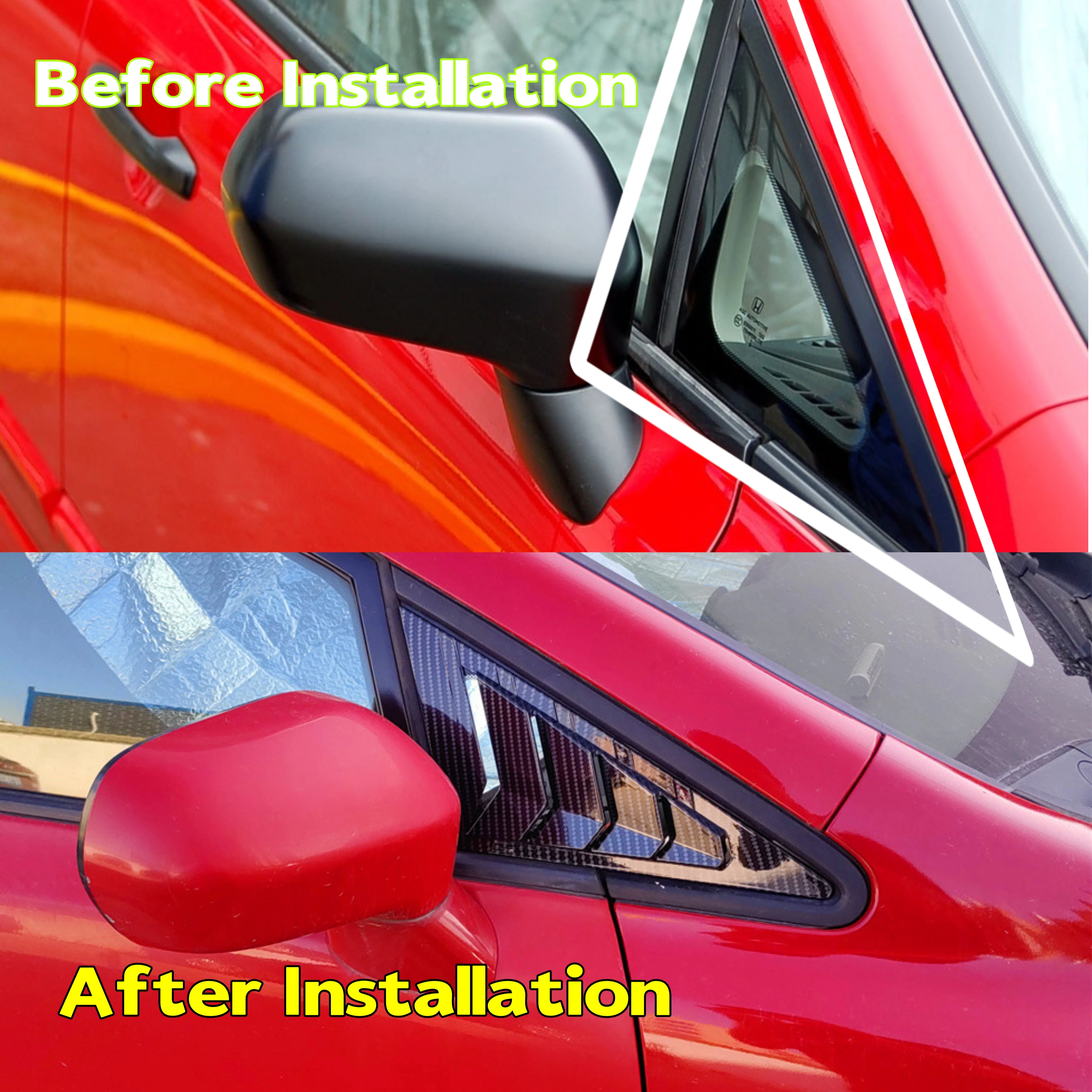 For Honda Civic Sedan 8th 2006-2010 2x Car Sticker Front Triangle Window Louver Side Vent Shutter Blind Shades Cover Trim Decor view 3
