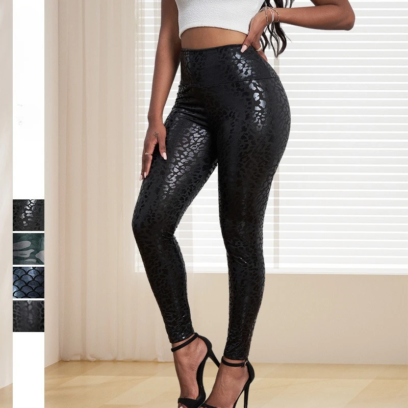 

Tinaa Sexy Hot Leather Pu Women's Pants 2025 Streetwear Black Skinny Print High-strecth Ankle-lemgth Pencil Leggings 69093