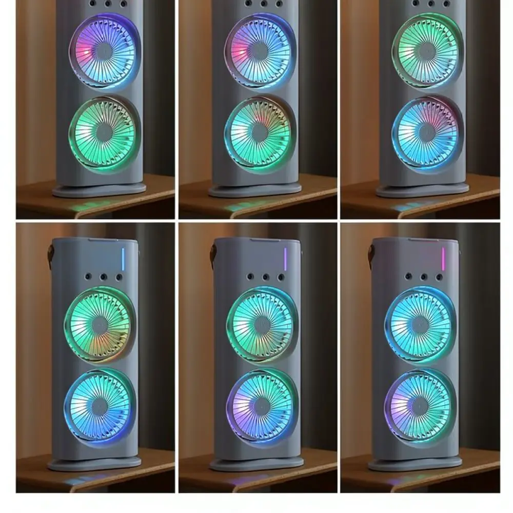 Mini USB Dual Head Misting Fan Desktop Electric Cooler Portable Air Conditioning Fan For Home Office Table Personal Cooling