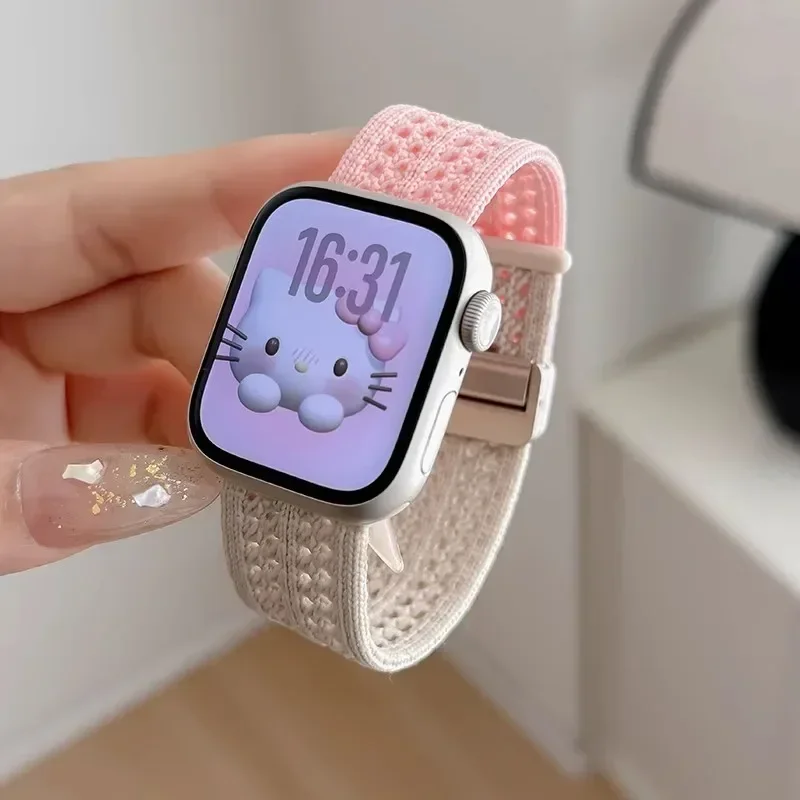 A pulseira de relógio com fecho magnético de malha The Kitten é compatível com Apple Watch 10a geração 9 8 7 6 5 4 Ultra/SE
