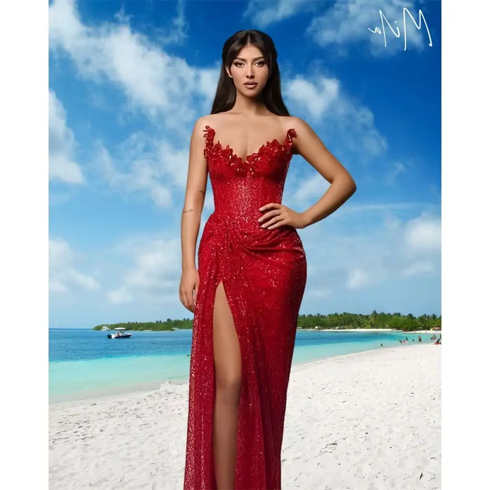 

Mila Red Strapless Prom Dress 2025 Corset Mermaid Shine Customized Luxurious Evening Dresses Side High Slit vestidos de fiesta