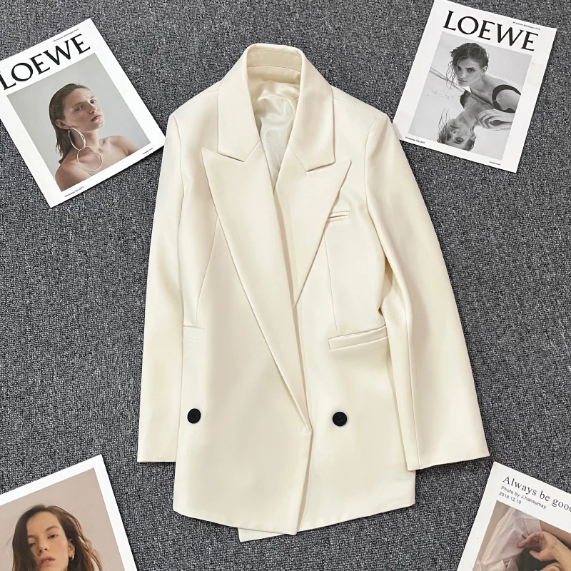 Beige Blazer for Women, 2022 Autumn New Arrival, Buttonless Design Sense, Korean Style Casual Chic Suit Jacket Trend Hot Sale