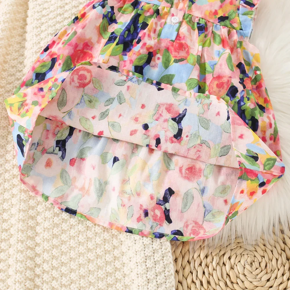 (0-3 Years Old) Summer Baby Girl Covered in Flower Small Flying Sleeves Princess Dress Cute Beach Dress Girl