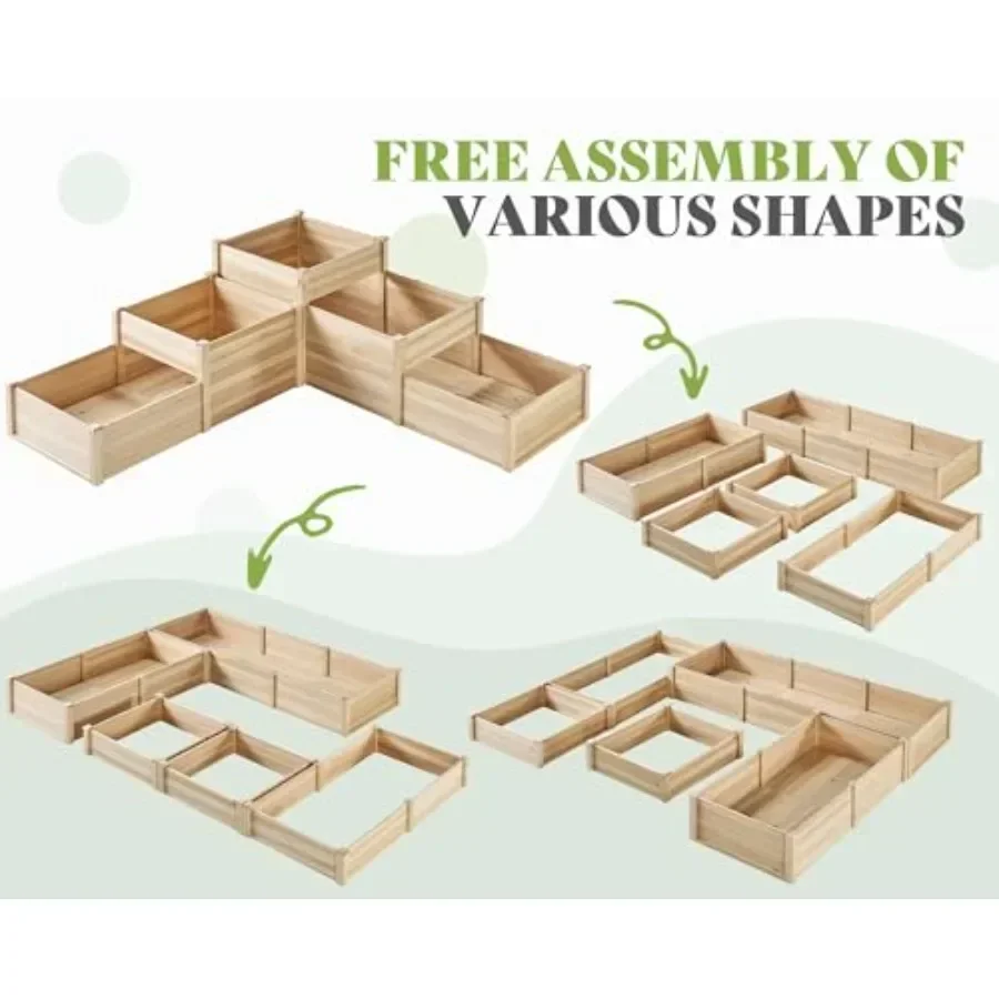Raised Garden Bed 3-Tier Outdoor Planter Box, Fir Wood with Dividers, Shape Adjustable, Tool-Free Assembly, Ideal for Growing V