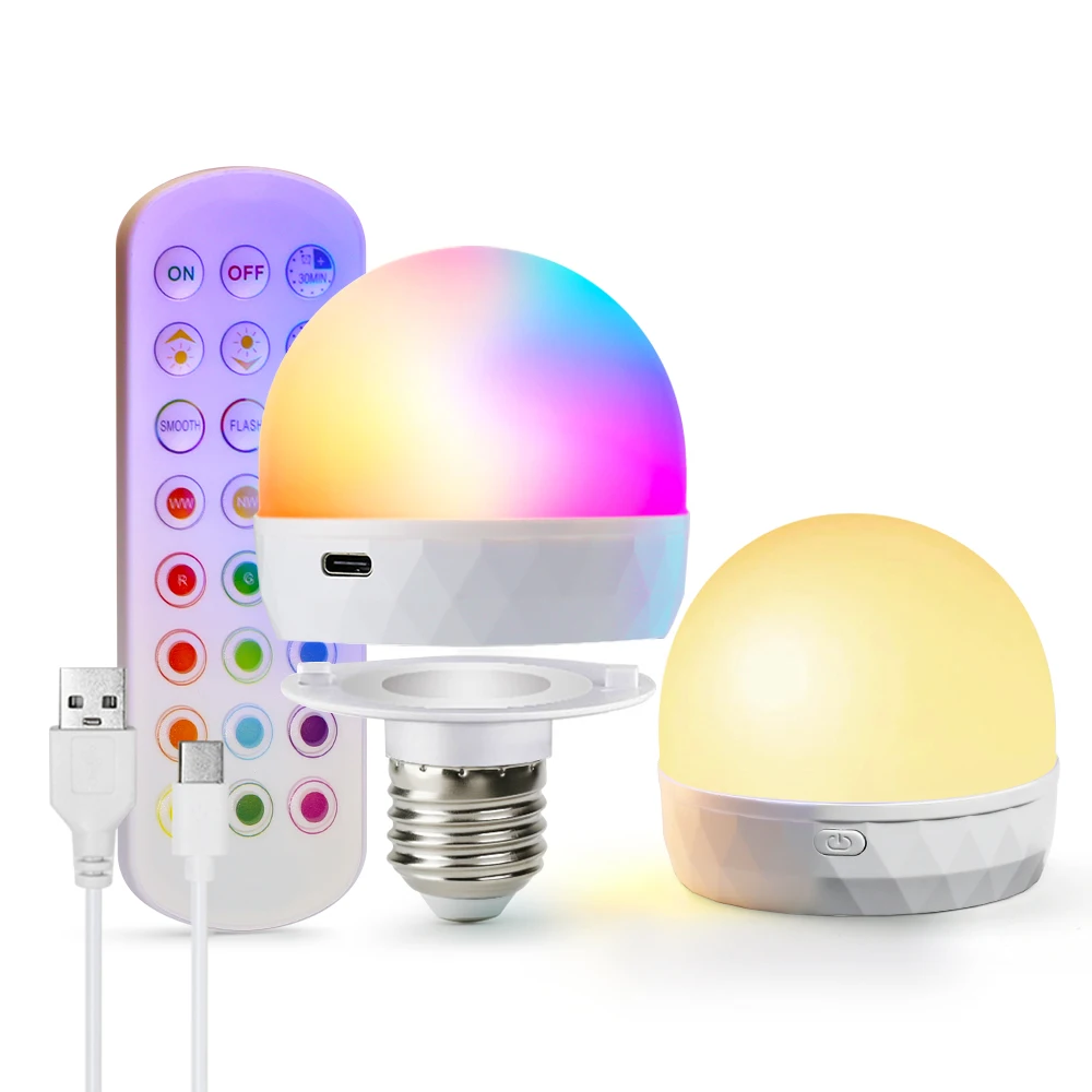 E27 LED Light Bulb RGB USB Rechargeable 5V Charging Smart Remote Control Camping Equipment Party For Home Ampoules LED Lamp