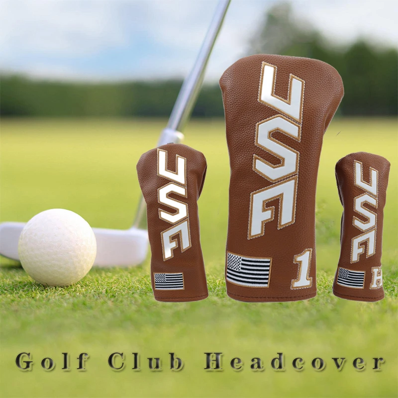 New Embroidery pattern Golf Club Head Covers #1#3 #5 For Driver Fairway Woods Hybrid Waterproof PU Leather Covers Flag Design