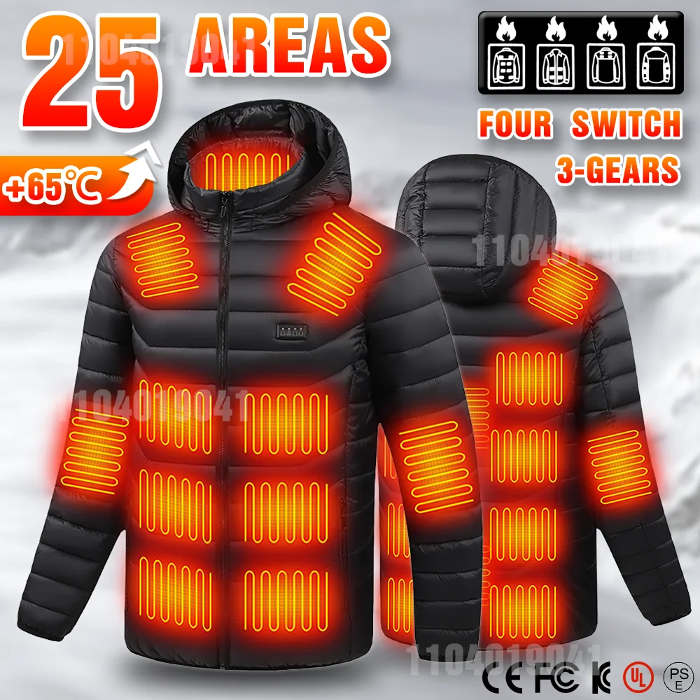 

25 Areas Heated Jacket USB Electric Heating Cotton Clothes Warm Snowfield Heated Vests Coat Hunting Skiing Camping Winter S-6XL