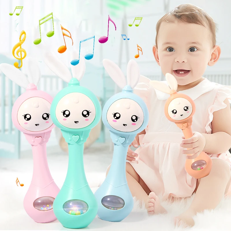 Music and Shine Rattle Toys Rabbit Intelligent Baby Rattles Smart Bunny Smarty Media Smart Shake Newborn Early Educational Toy