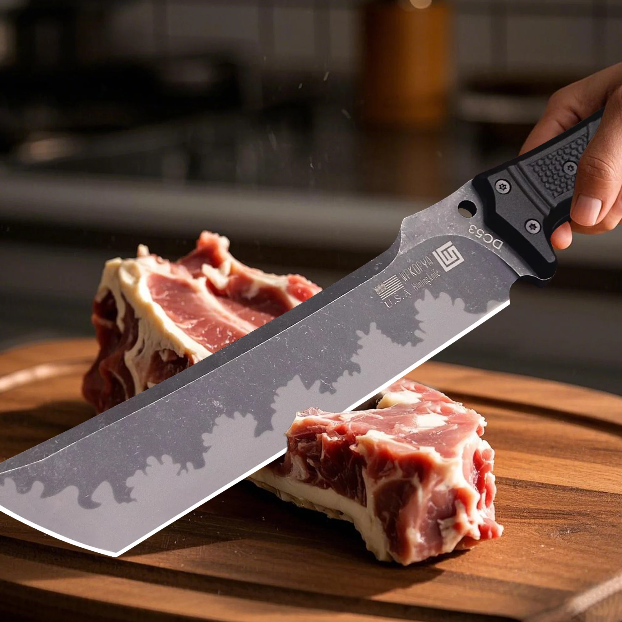 U.S.A 14-inch kitchen chopping knife, DC53 steel all-Tang multi-purpose chef\'s knife, thickened sharp cutting knife feed set