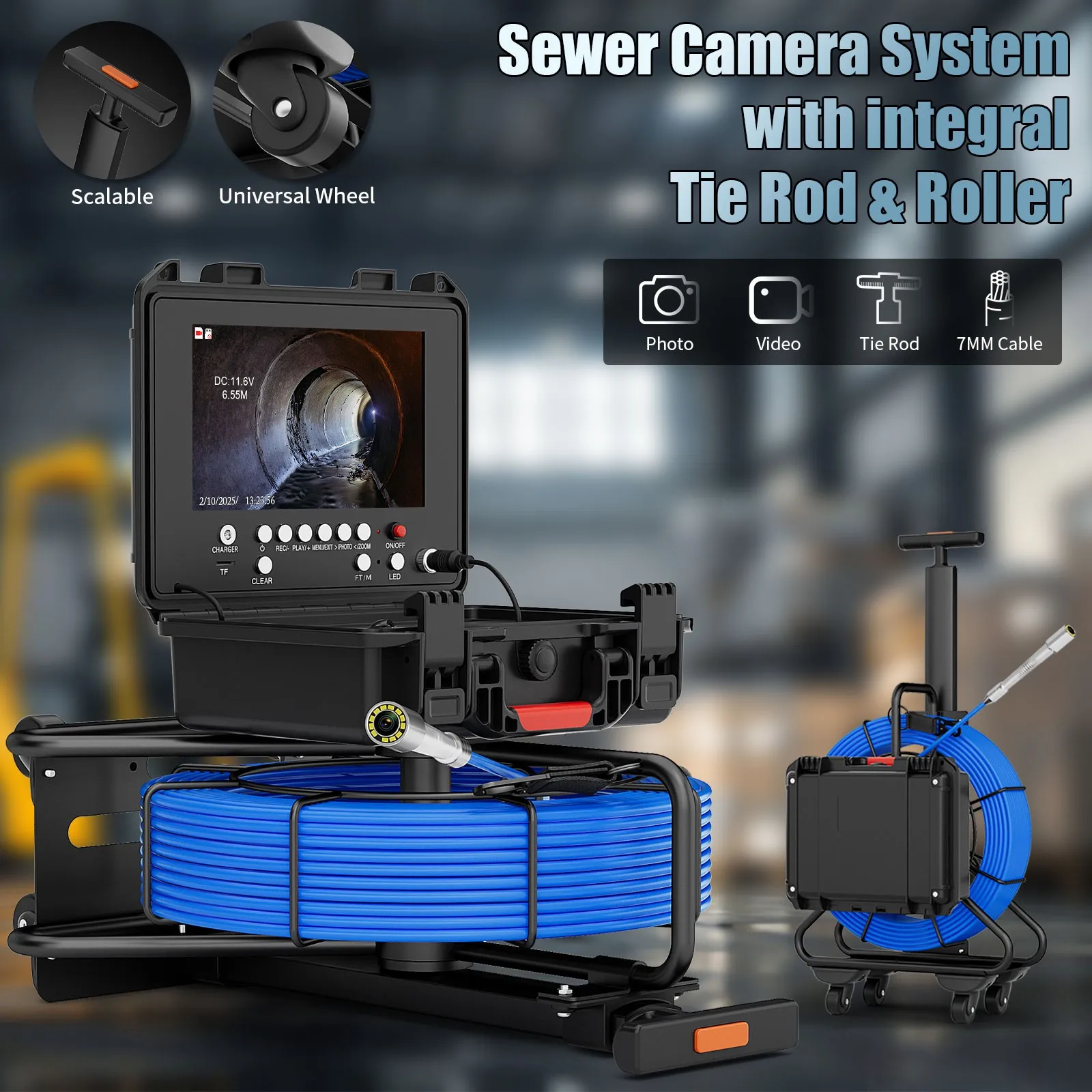

Portable Trolley Pull Rod Sewer Pipe Inspection Camera 9” with Locator Meter Counter Drain Sewer Pipeline Industrial Endoscope