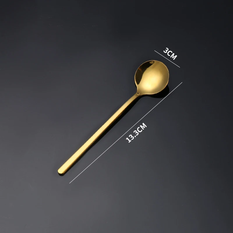 6 عبوات من ملاعق القهوة المصنوعة من الفولاذ المقاوم للصدأ وملاعق الحلوى بمقبض طويل وملعقة شاي ذهبية اللون ومغرفة اثارة لكعكة الآيس كريم