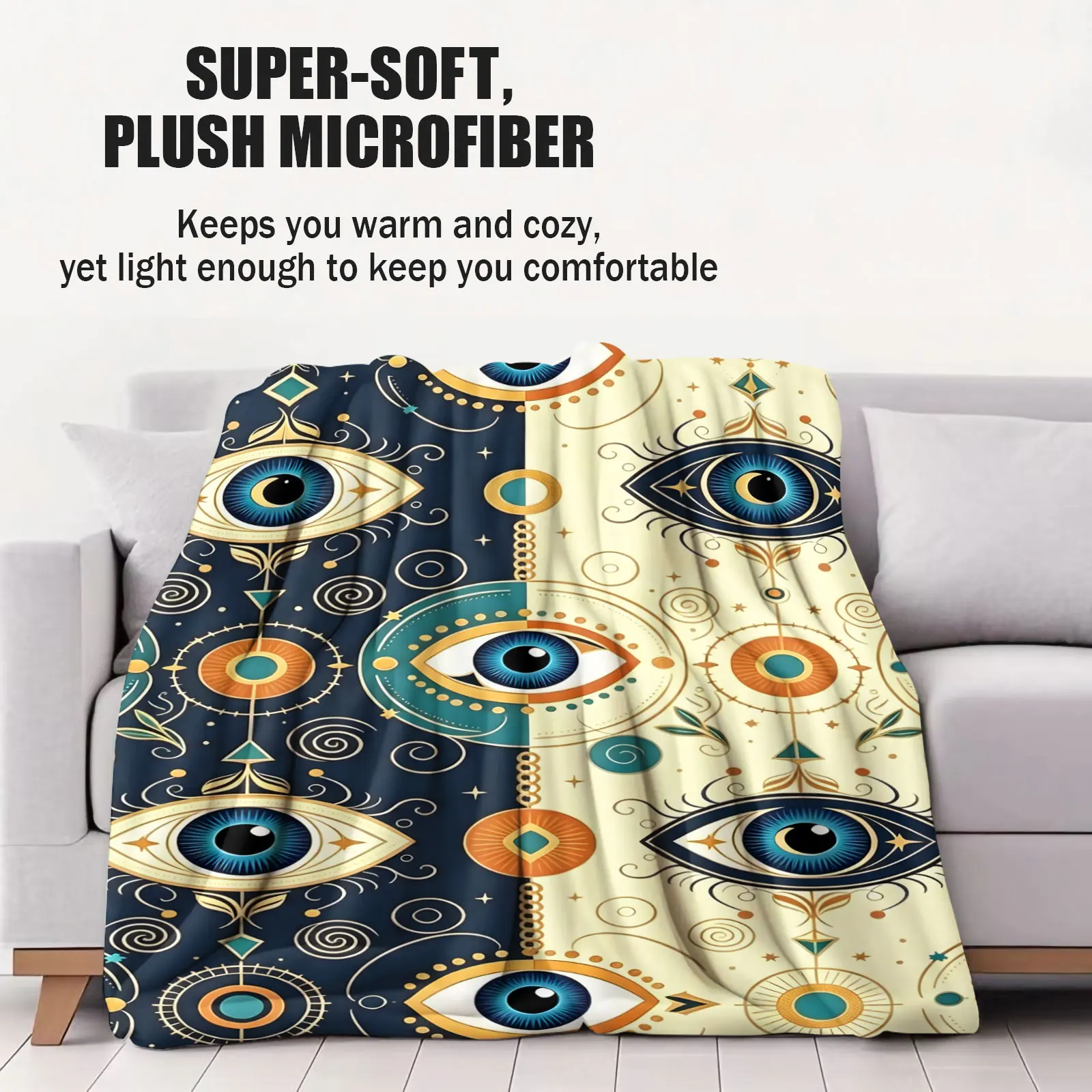 Evil Eye Nazar Boho Throw Blanket Ultra Soft Microfiber Flannel Blanket Mystical Eye Print Lightweight Warm Blanket for Sofa Bed