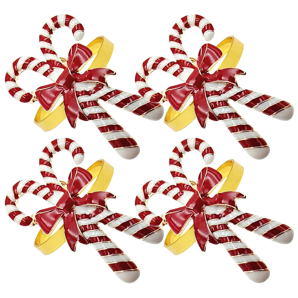 

4 Pcs Napkin Rings Christmas Bow Festival Alloy Creative Buckle 4pcs Dining Table Holders for Napkins Banquet