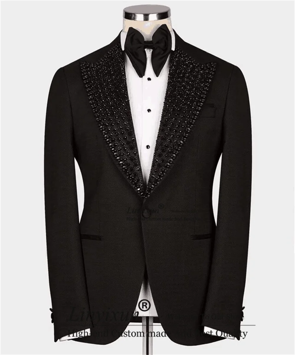 Luxury Beaded Wedding Suits For Men Male Prom Blazers Outfits 3 Pieces Groom Tuxedos Customized trajes elegante para hombres