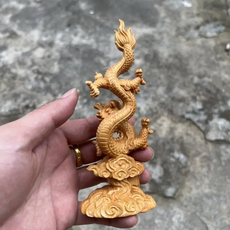 Retro Cliff Cypress Wood carving Zodiac Dragon statue Ornament Home Office Desktop Decoration Creative Crafts