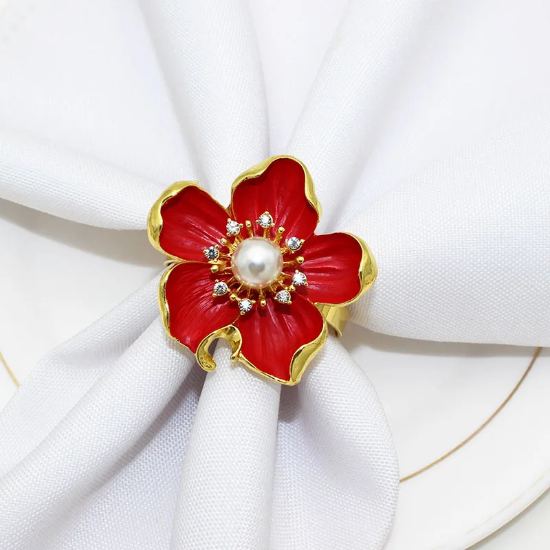 

12pcs/lot New five petal flower napkin ring alloy white flower napkin ring desktop decoration napkin rings for weddings