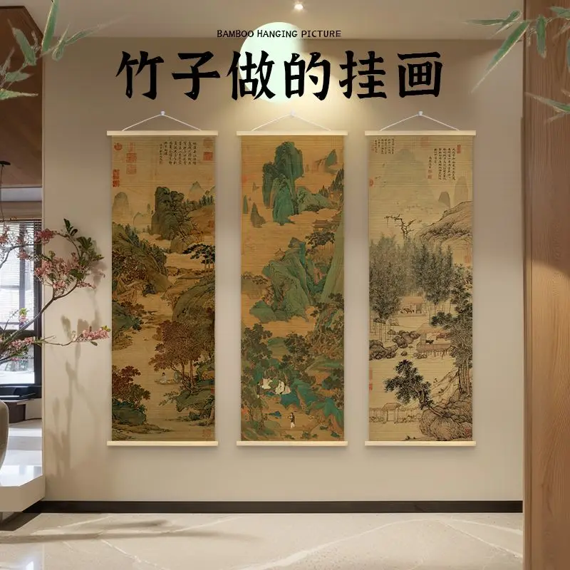 Chinese Style Bamboo Art Karesansui Scroll Tapestry - Zen Rock Wall Decor for Study, Tea Room & Living Room Background
