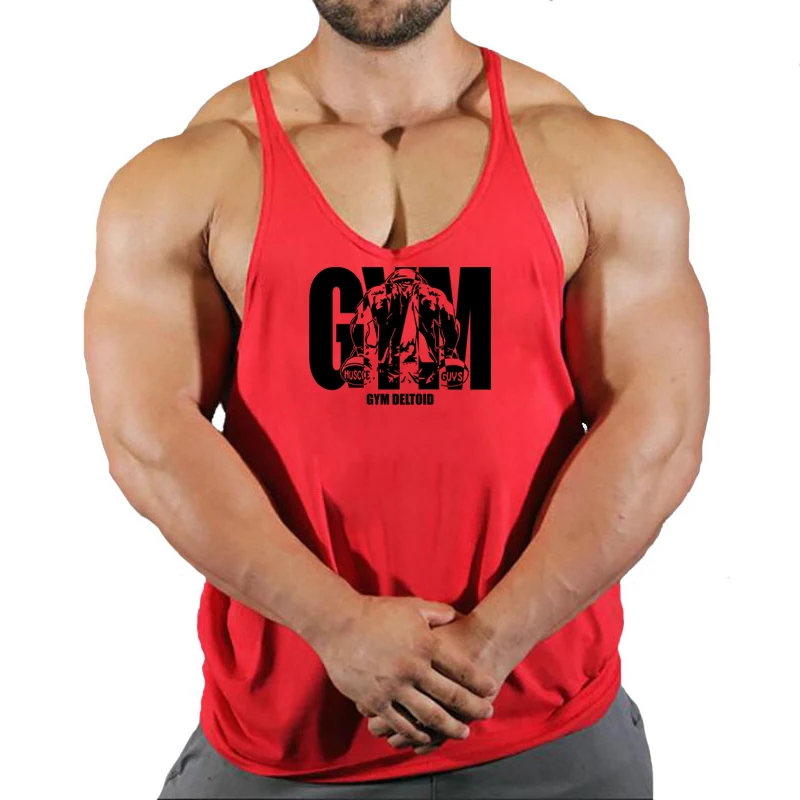 Summer Sleeveless Y Back Shirt Men\'s Fitness Bodybuilding Tank Tops Brand Gym Sportswear Cotton Breathable Workout Muscle Vests