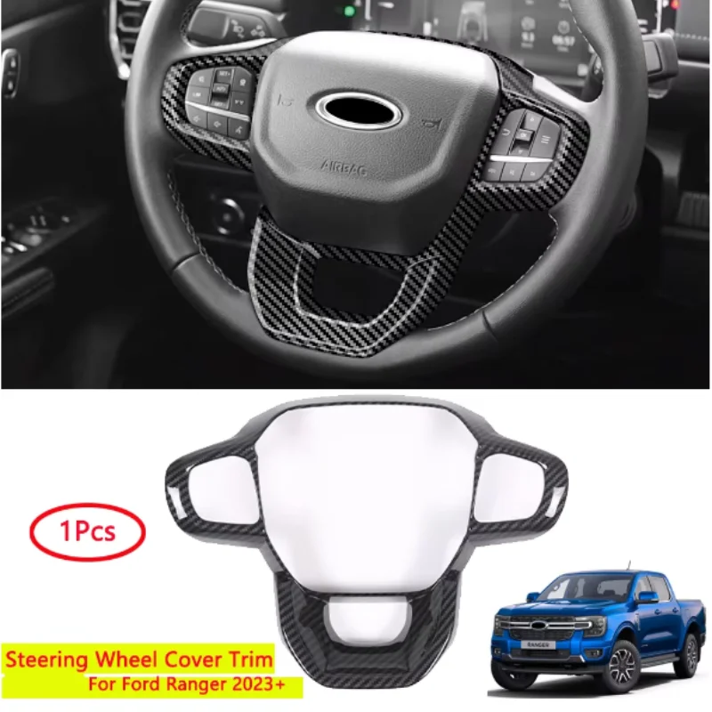 

Carbon Fiber Look Car Steering Wheel Cover Trim For Ford Ranger T9 2023-2024 Auto Accessories