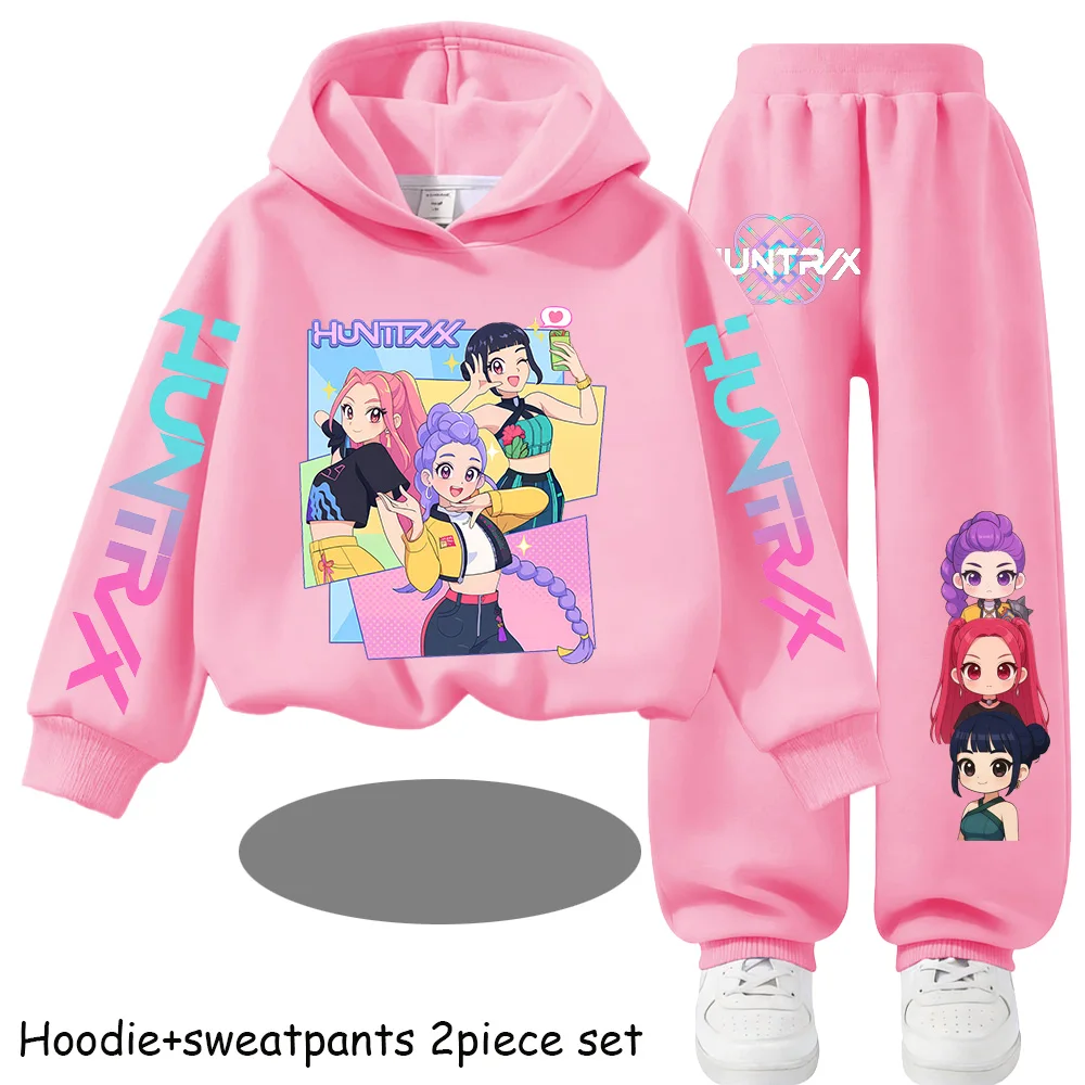 Huntrx Mira Rumi Zoey Kids Fashion Cartoon Print 2pcs Hoodie+Pants Sportsuits Casual Outfits Clothes for 2-13 Years Boys Girls
