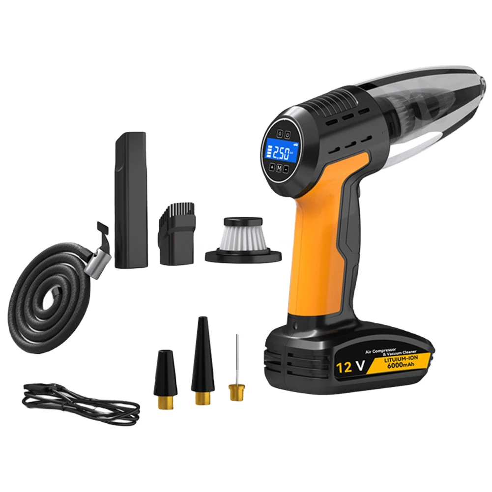 

4 in 1 Wireless Air Duster Rechargeable Air Compressor Car Vacuum Cleaner Cordless Tyre Inflator for Home Car Bicycle Motorcycle