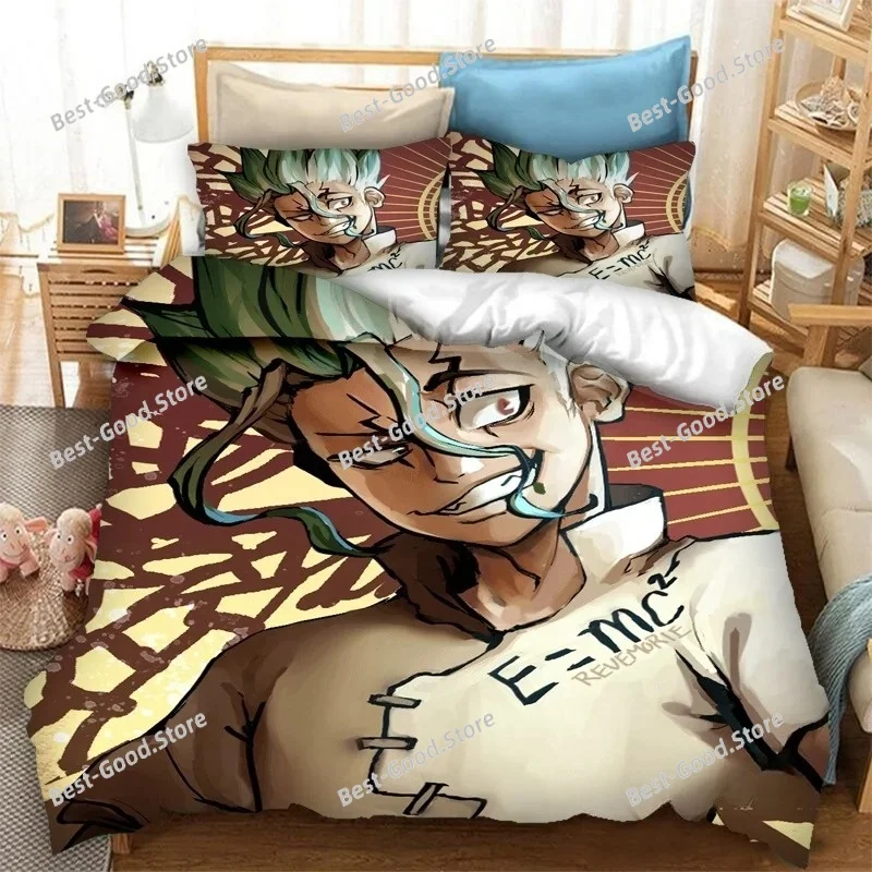 New Anime Dr.STONE 3D Print Bedding Set Duvet Covers Pillowcases 3 Piece Comforter Bedding Sets Bedclothes  Duvet cover Sets