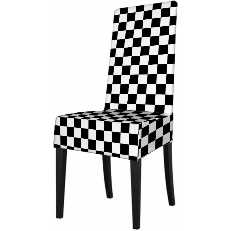 Black White Checkerboard Dining Room Chair Covers Chess Board Racing and Checkered Monochrome Plaid for Home Restaurant Banquet