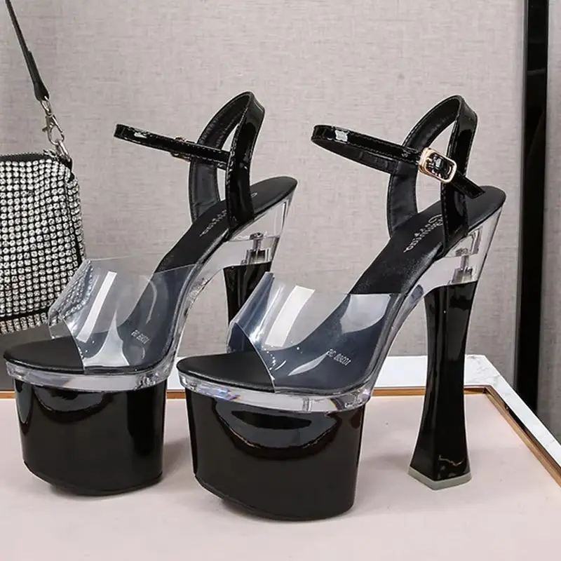 

Stripper PVC Platform Sandals Woman Transparent 17CM Super Chunky High Heels Party Nightclub Pumps Designer Shoes Tacones Mujer