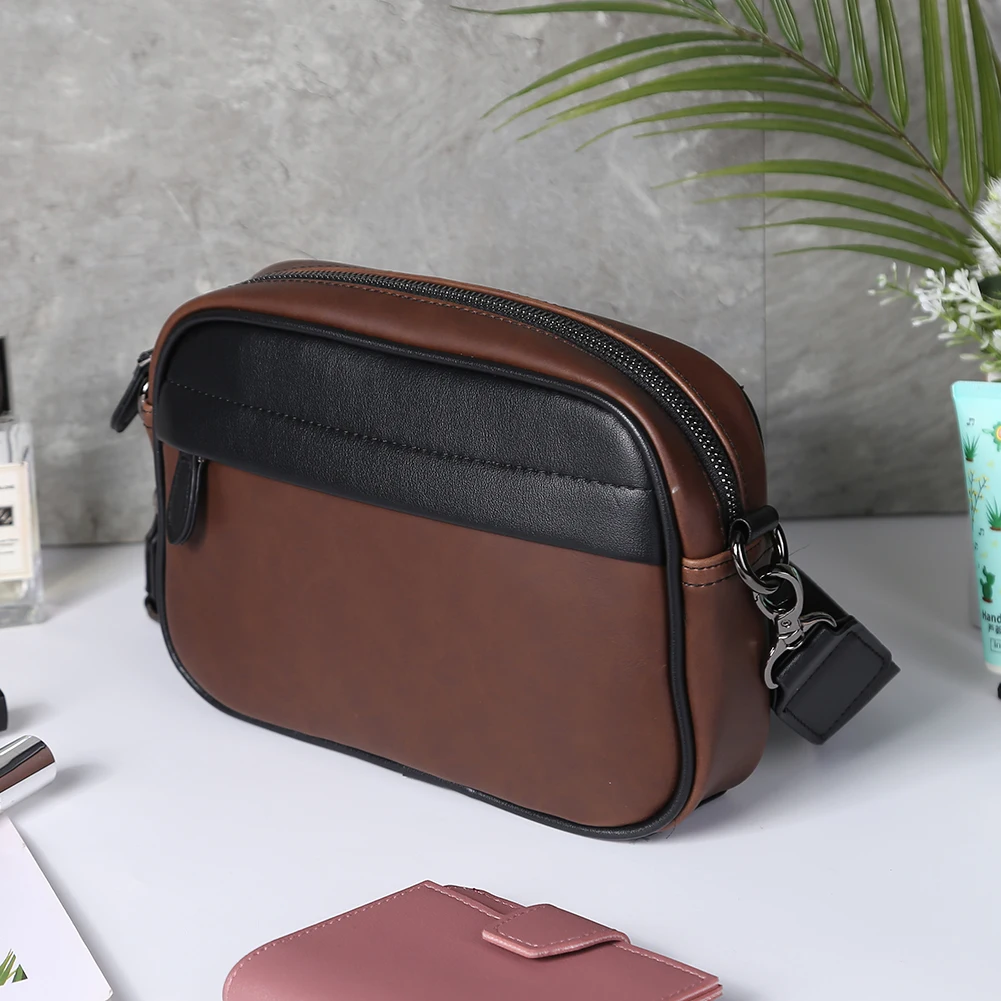 Casual Business Shoulder Bag for Men PU Leather Messenger Bag Wide Strap Crossbody Bags Square Plaid Designer Male Sling Bags