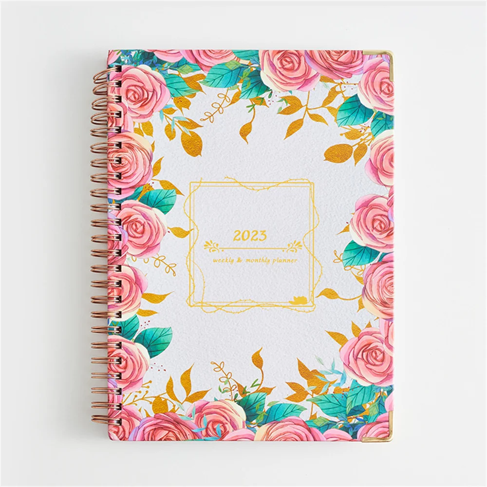 2023 365 Days Schedule Book A5 Coil Notepad Creative Flower Pattern Planner Reminder Timetable Desk Dates Diary Planner Notebook