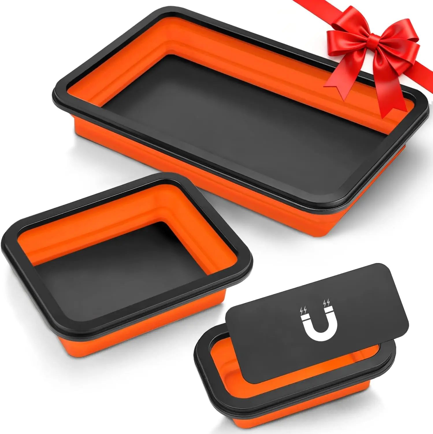 

Collapsible Magnetic Parts Tray Set, 3 Different Size Foldable Silicone Tool Trays for Bolts, Screws, Nuts, Small Metal Parts